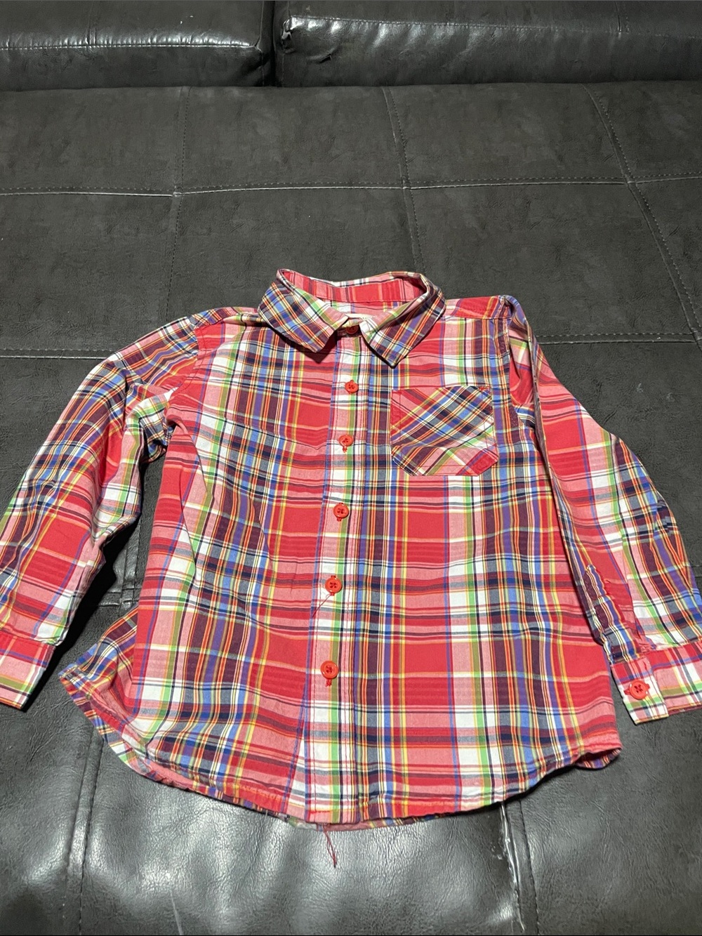 Cherokee Red Plaid Long-Sleeve Button Down Shirt